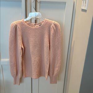 Halogen Peach Ribbed Puff-Sleeve Crewneck Sweater